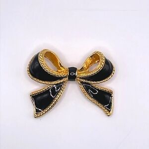 KJL for Avon Vintage Signed Black Enamel Gold Tone Bolo Slide Necklace Enhancer